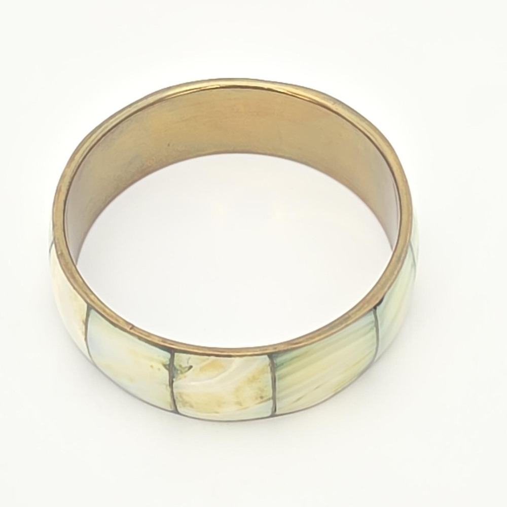 Vintage Mother Of Pearl Inlay Bracelet Wide Brass Bangle 8.5" FREE‎ $HIPPING!! - Picture 8 of 16